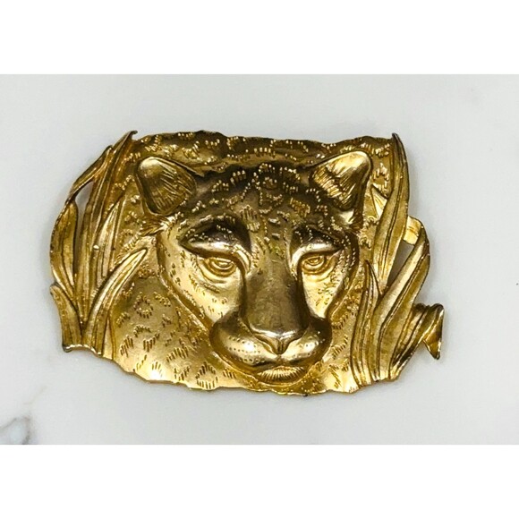 JJ Leopard Brooch Gold Tone Jungle Big Cat Statement Vintage Pin Safari - Picture 1 of 10